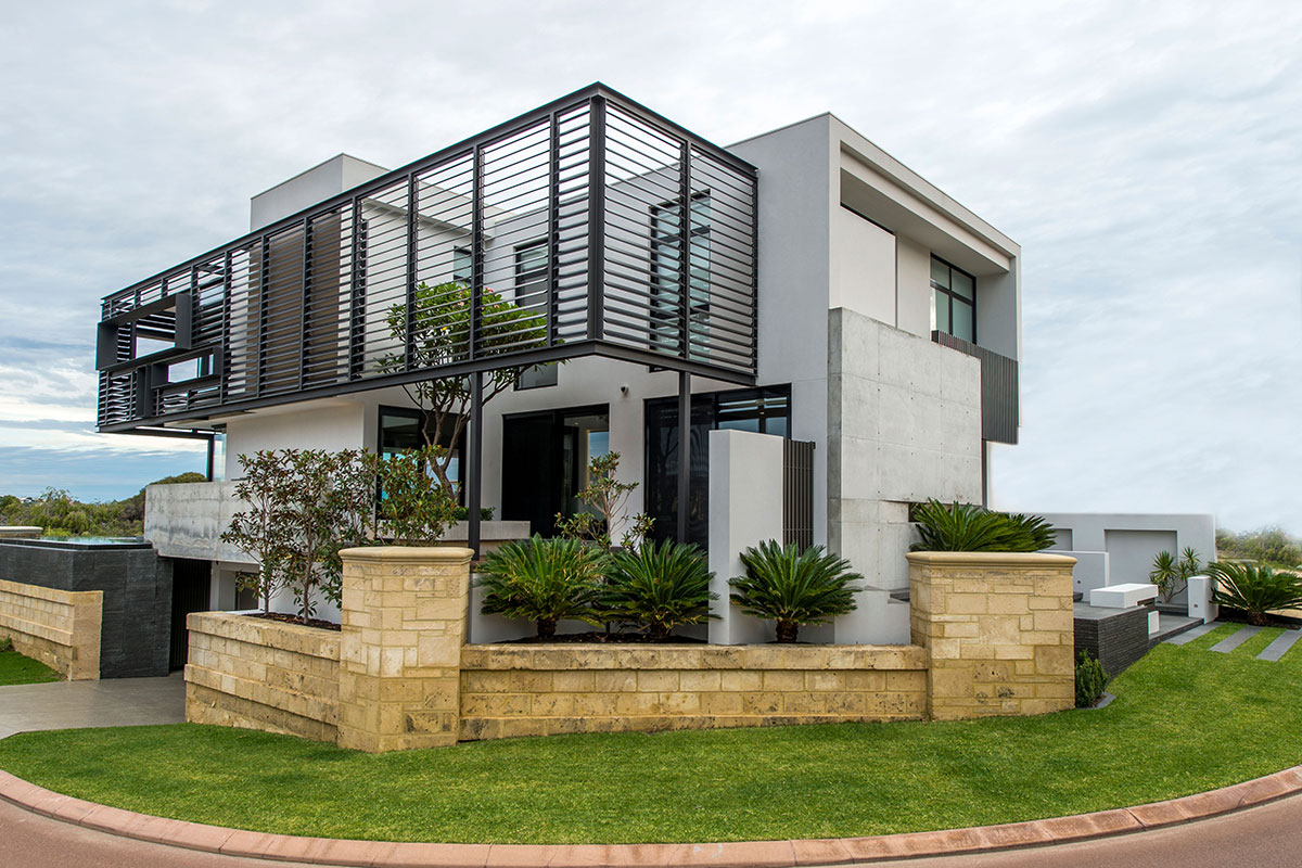 Standout steel louvres ass to the opulent and architectural feel of the exterior of this ultra contemporary home