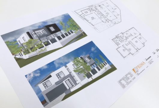Prima Homes Custom Design Plan with property render